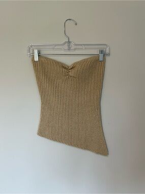 Beige Ribbed Knit Asymmetric Tube Too